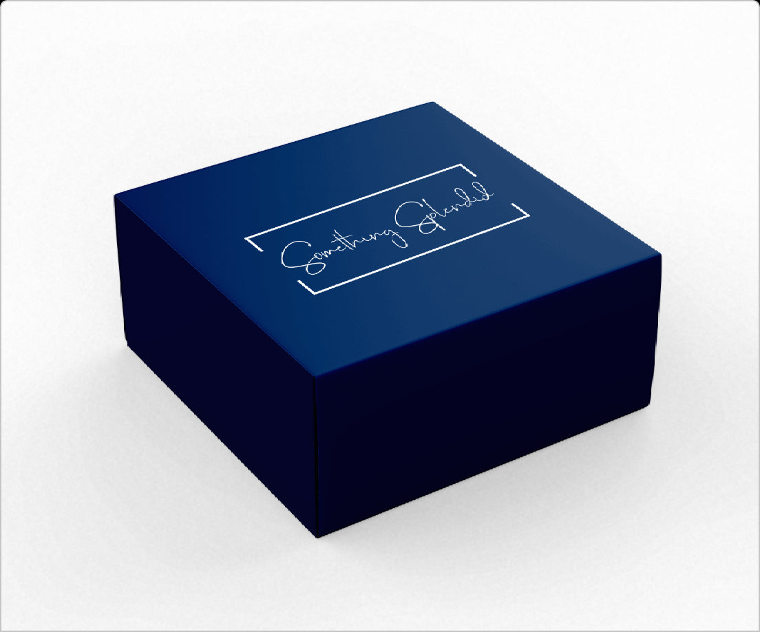 Navy Gift Box, Gift Packaging, and Handwritten Card