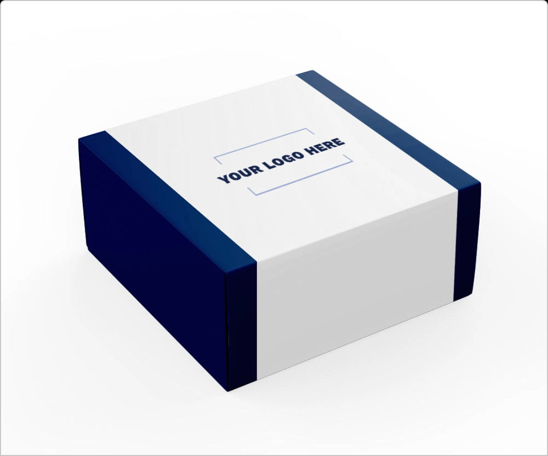 Branded Navy Gift Box, Gift Packaging, and Handwritten Card