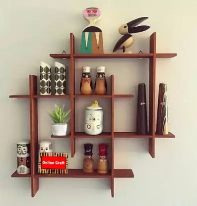 Wooden wall mount plus shape Floating rack shelf