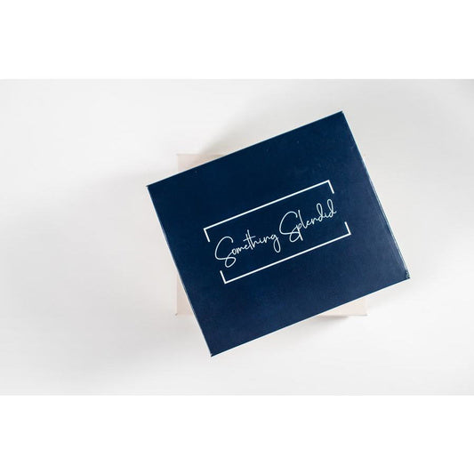 Navy Gift Box, Gift Packaging, and Handwritten Card